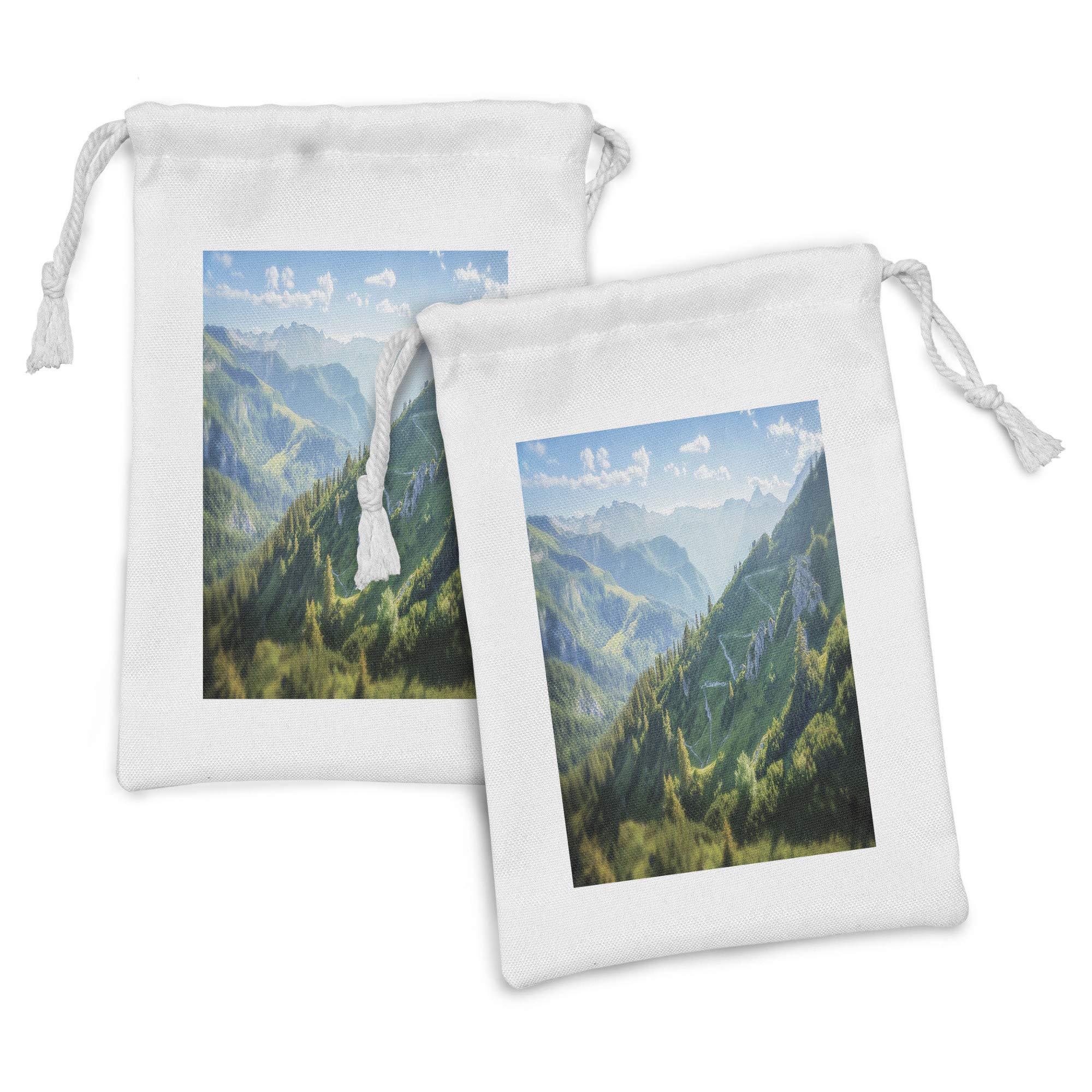 Ambesonne 2-Pack Fabric Drawstring Pouches - Misty Highland Cloudscape Design, 9