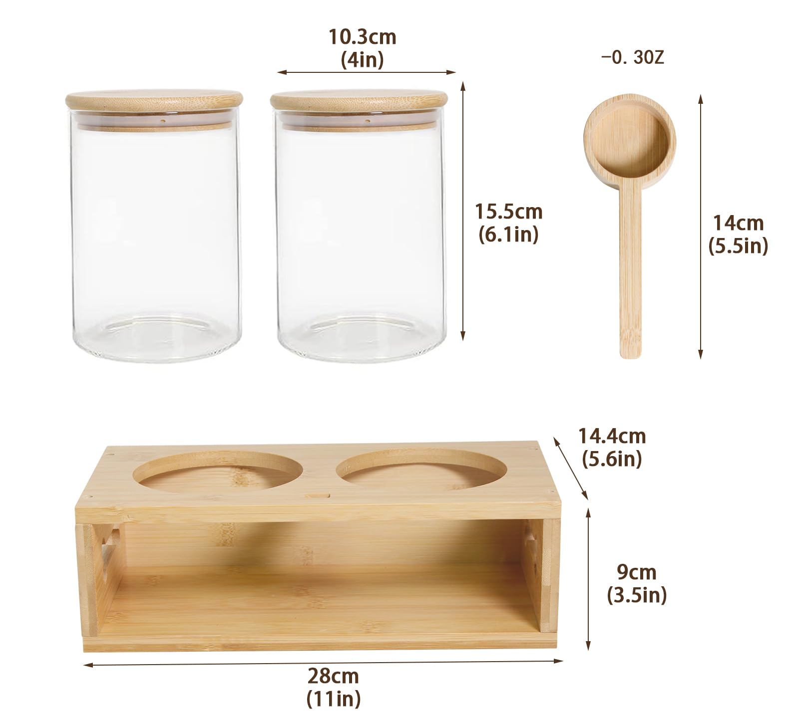2-Pack 37oz Airtight Pet Treat Storage Containers with Wooden Holder - Dog & Cat Food Jars with Scoop - Perfect for Kitchen Counter, Pantry Organization, and Fresh Treat Preservation