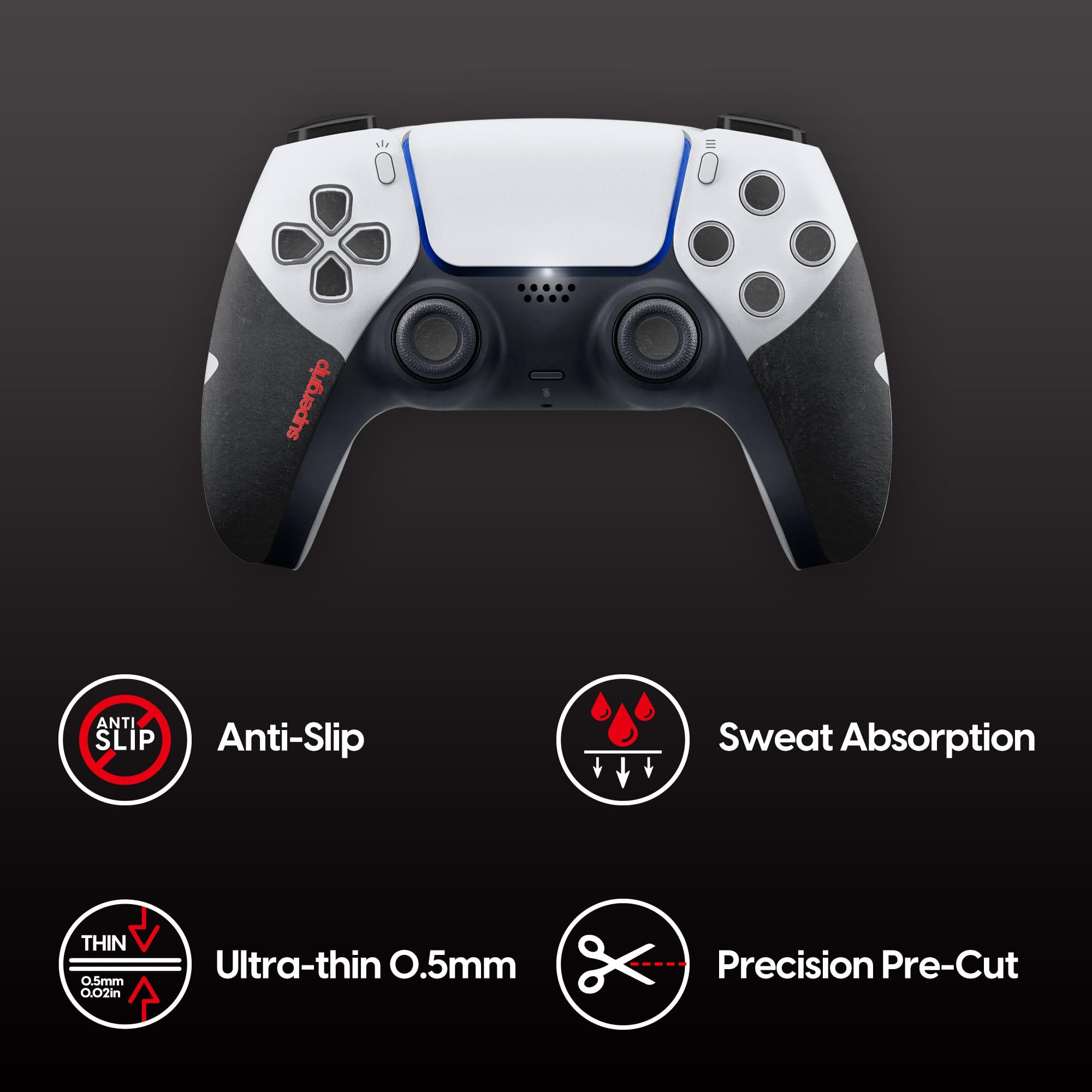 Pulsar Gaming Gears SUPERGRIP - High Performance Non-Slip Grip Tape for PS5 DualSense Controller, Ultra-Thin 0.5mm 3M Adhesive, No Residue - Perfect for Competitive Gaming & Long Play Sessions