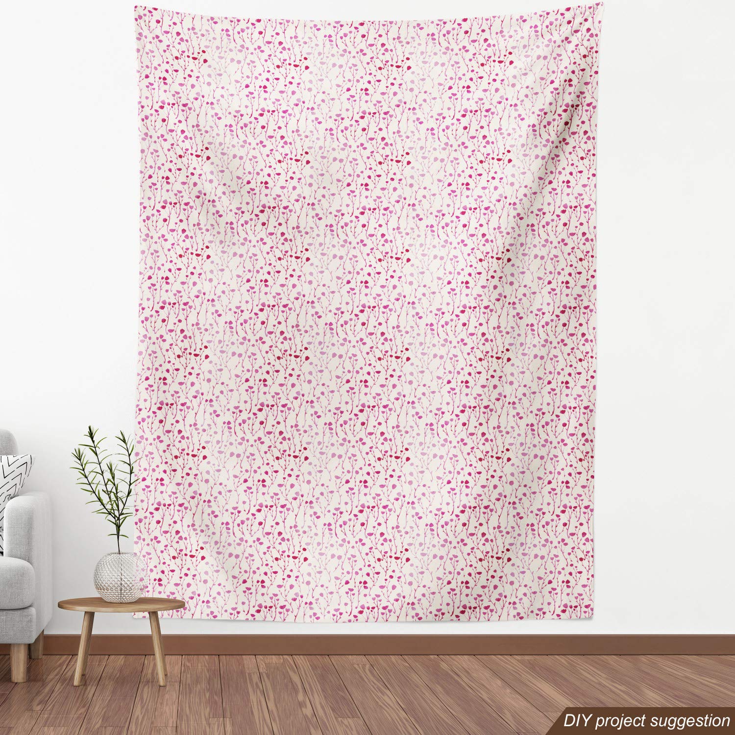 Ambesonne Spring Floral Fabric by The Yard - Doodle Silhouette Flowers Romantic Flourishing Pattern | Decorative Upholstery & Home Decor Fabric (10 Yards, Pink Ivory) | Perfect for DIY Curtains, Pillow Covers & Craft Projects