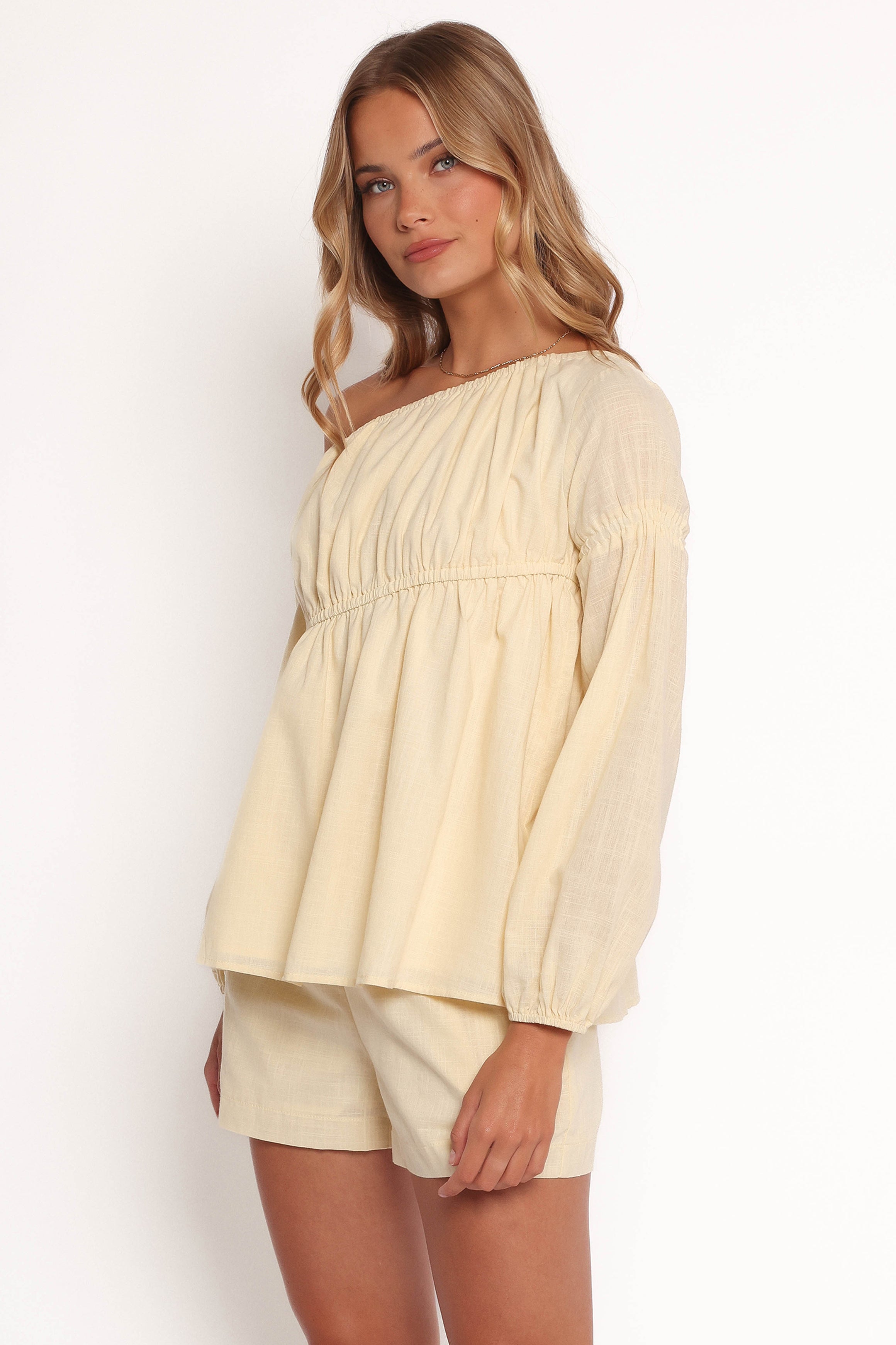 Bodhi Off Shoulder Top for Women - Soft Butter Yellow Blouse for Summer, Beach, and Casual Outings