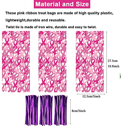 100PCS Pink Ribbon Breast Cancer Awareness Cellophane Treat Bags - Candy Gift Bags for Party Favors, Fundraisers & Support Events - Perfect for Charity Walks, Awareness Campaigns and Survivor Celebrations