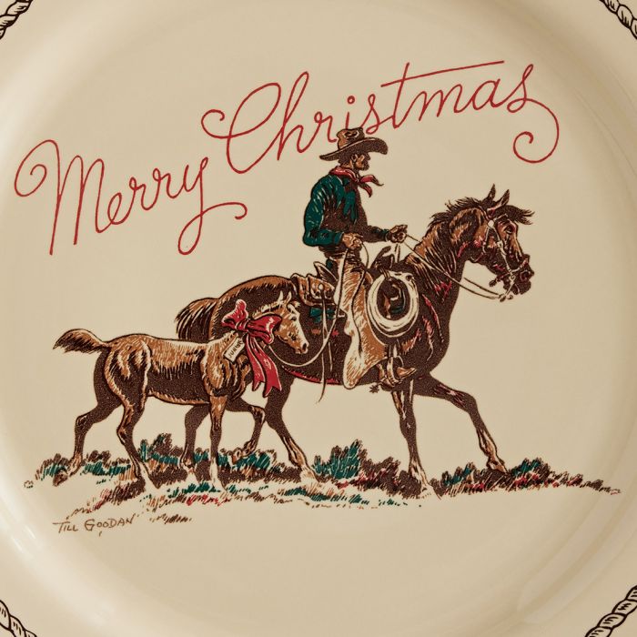 Branded Cowboy Christmas Western Dinner Plates - Set of 4, Rustic Holiday Tableware for Christmas Decorations, Thanksgiving Dinner & Western Themed Parties