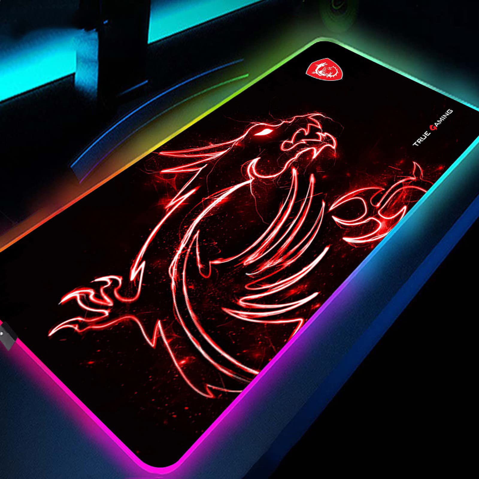Red Dragon Art RGB Gaming Mouse Pad - DIY Custom LED Backlit Large Mouse Mat (19.7x39.3 inches) for Computer Desk - Perfect for Gaming Setup, Office Work & Home Decor