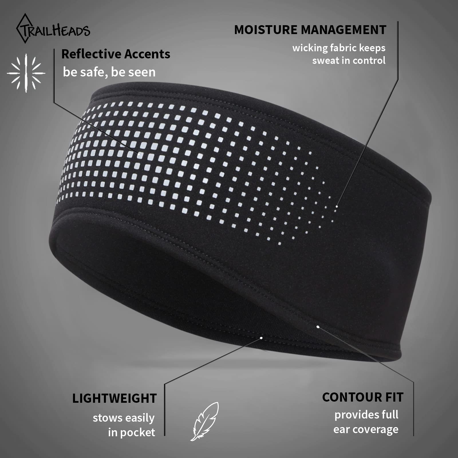TrailHeads Tempo Running Headband - Ear Protection & Moisture Wicking Headband for Women & Men - Perfect for Running, Hiking, Workouts & Outdoor Sports