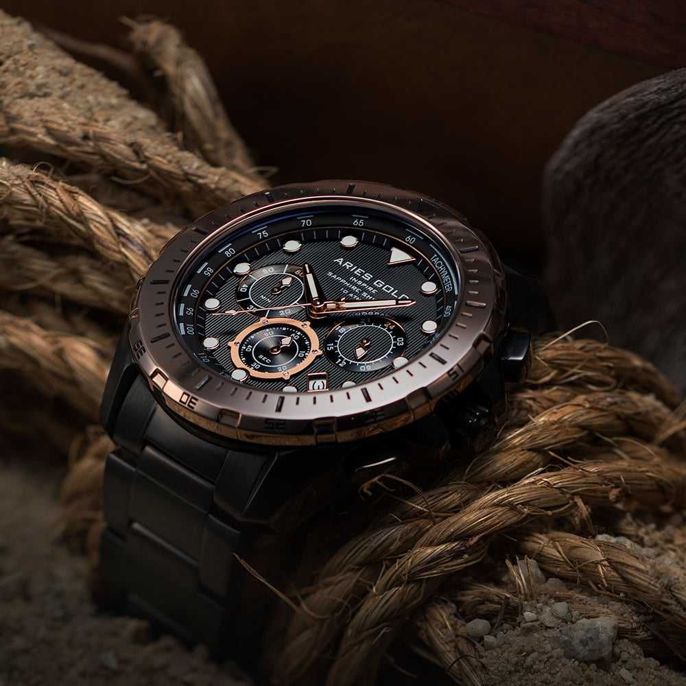 Aries Gold Atlantic G 7002 BKRG BK - Stylish and Durable Watch for Men, Perfect for Business, Casual Wear, and Special Occasions