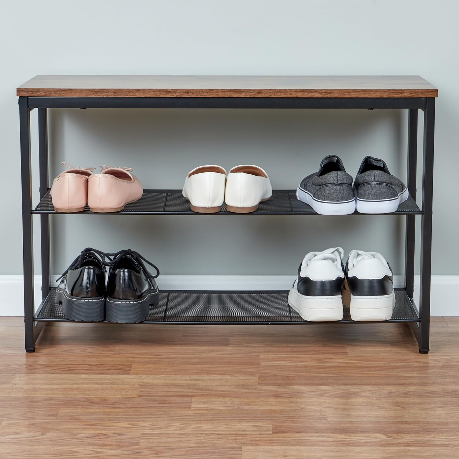 2-Tier Engineered Wood Shoe Storage Bench - Entryway Organizer with Seating | Space-Saving Shoe Rack for Hallway, Bedroom & Mudroom Organization
