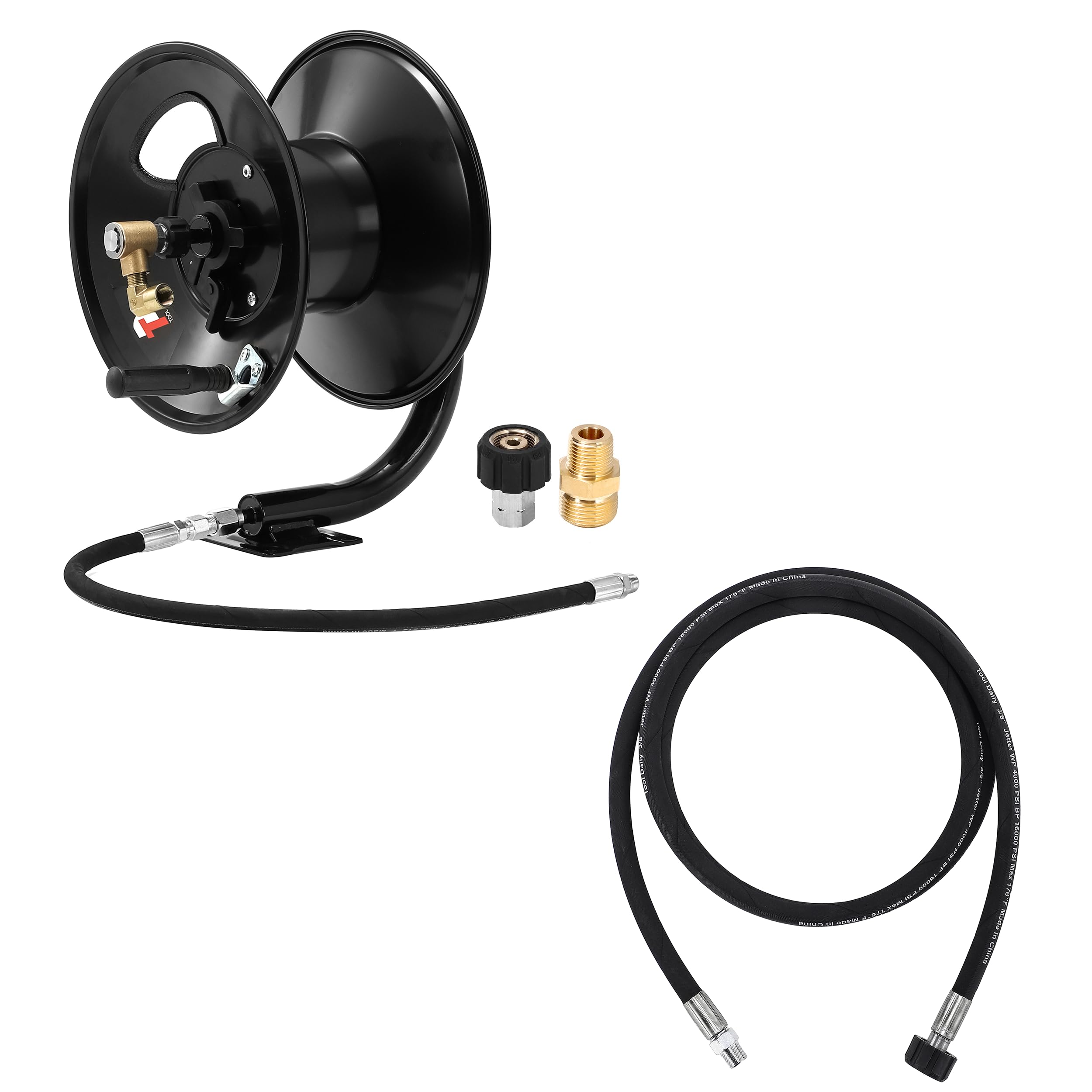 Heavy Duty Pressure Washer Hose Reel with Swivel - 50ft Commercial Grade Whip Hose for Power Washing - Perfect for Car Washing, Deck Cleaning & Home Exterior Maintenance