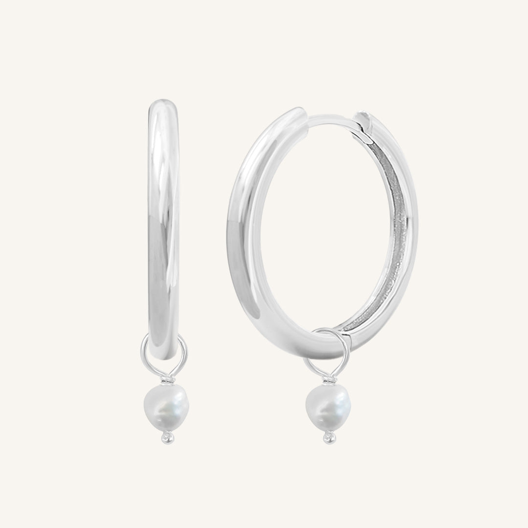 Pearl Plain Hoops Earrings - Natural Stone Jewelry for Women | Perfect for Everyday Wear, Office & Special Occasions