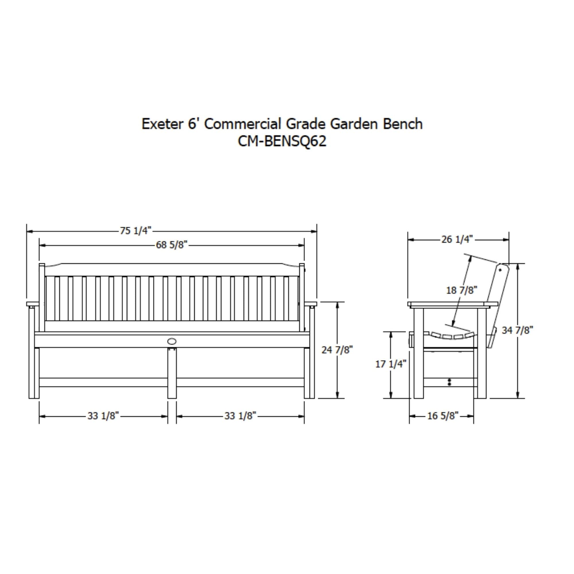 Sequoia Professional CM-BENSQ62-BKE 6-Foot Commercial Grade Exeter Garden Bench in Black – Durable Outdoor Seating for Parks, Patios, and Gardens