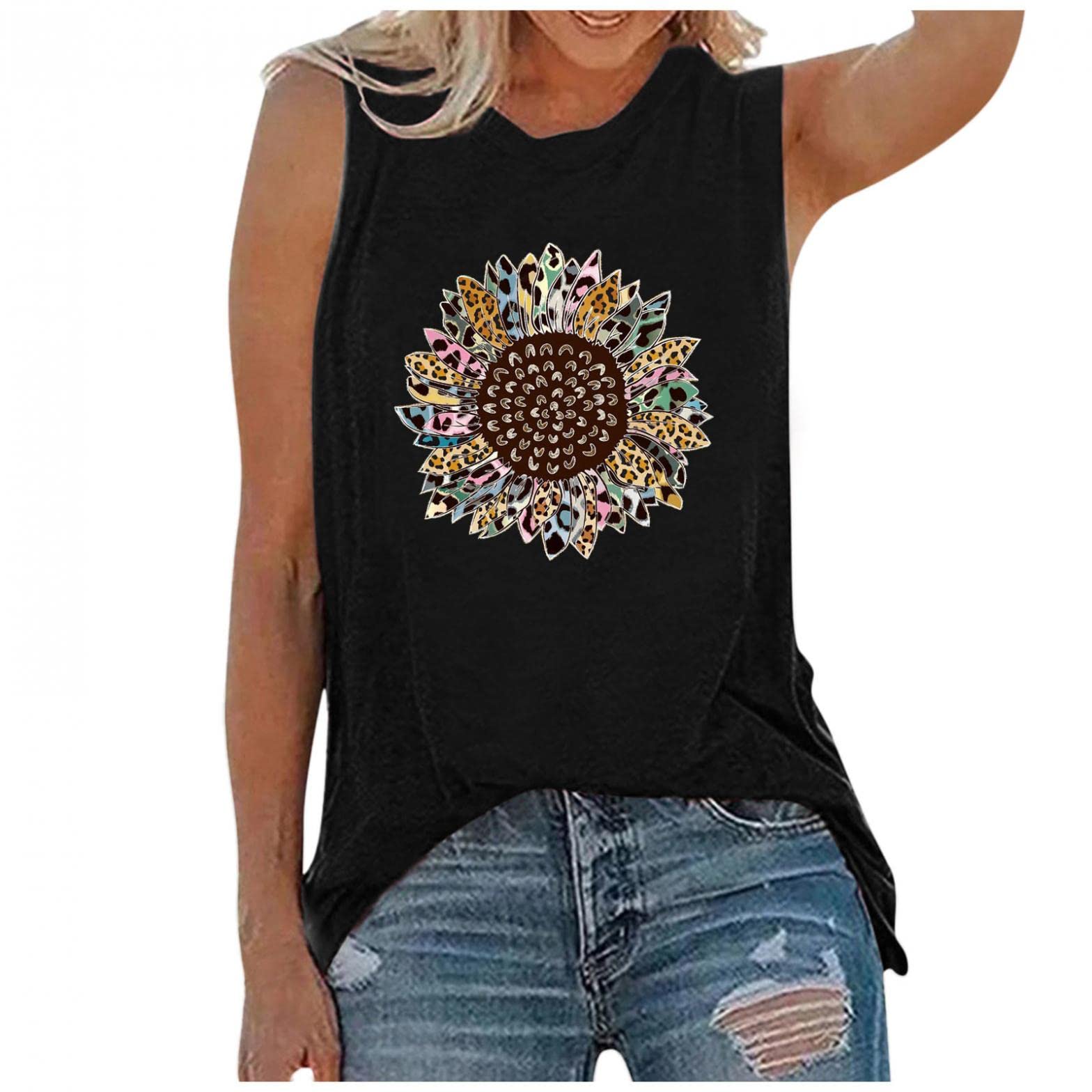 Gibobby Women's Cute Printed V-Neck Sleeveless Tank Tops - Athletic Workout Running Shirts for Casual Wear & Gym Fitness