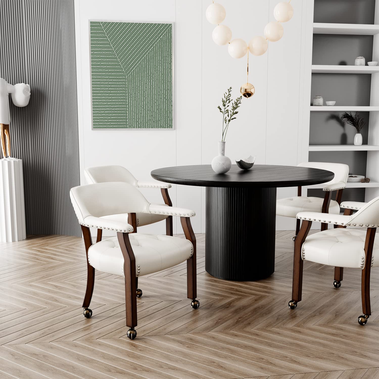 White High Back Dining Chair with Casters - Rolling Kitchen Table Chair for Dinette Sets, Poker Chairs & Office Use - 1533WT
