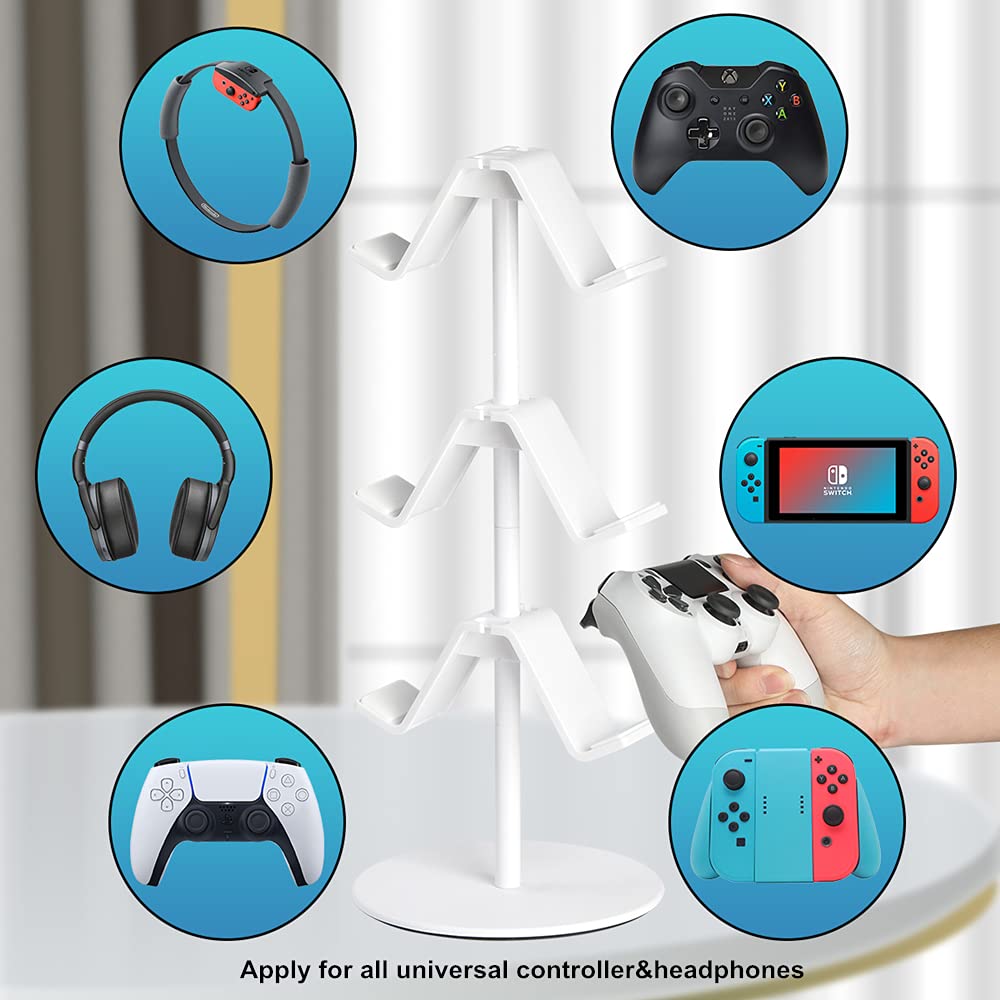 3-Tier Controller & Headset Holder - Universal Organizer for Xbox One, Xbox 360, Switch, PS4, PS5 - Elegant White | Gaming Accessory Storage for Desk & Entertainment Center