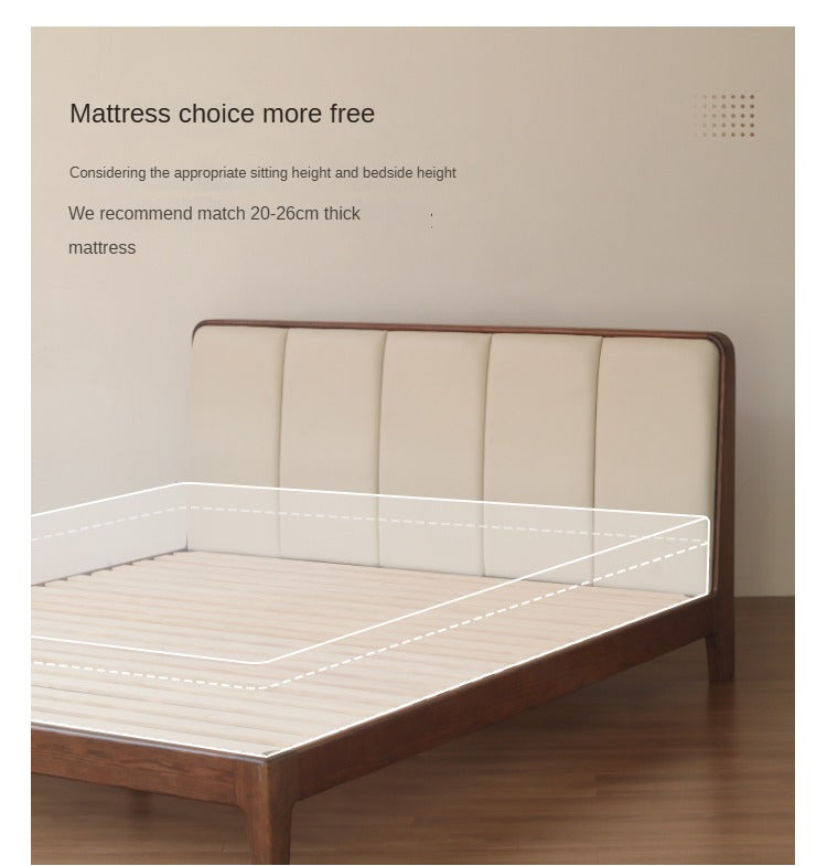 Solid Oak Wood Modern Platform Bed with Upholstered Headboard - Stylish and Durable Bedroom Furniture for Contemporary Homes