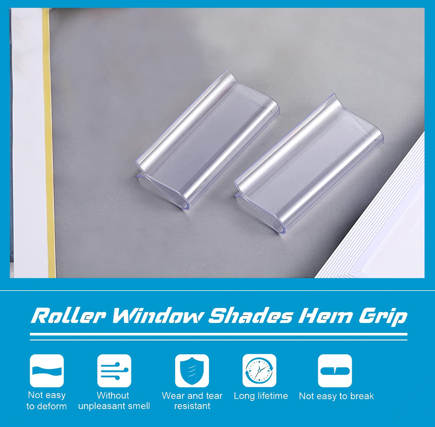 Clear Roller Window Shade Plastic Hem Grip - 4-Piece Set for Easy Pull Down Shades, Perfect for Home, Office, and Classroom Window Coverings