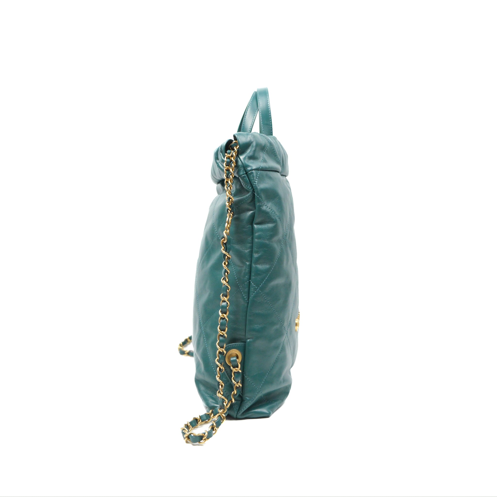 Chanel 22 Small Quilted Backpack in Green Shiny Calfskin Leather - Luxury Designer Handbag for Women, Perfect for Everyday Use & Fashion Outings