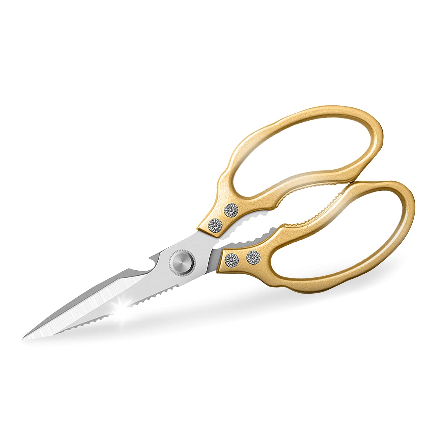 **Heavy Duty Kitchen Scissors - Ultra Sharp Stainless Steel Cooking Shears for Meat, Chicken, Fish, Poultry & Herbs - Dishwasher Safe Gold Kitchen Accessories - Perfect for Food Prep, Cutting Bread & More**