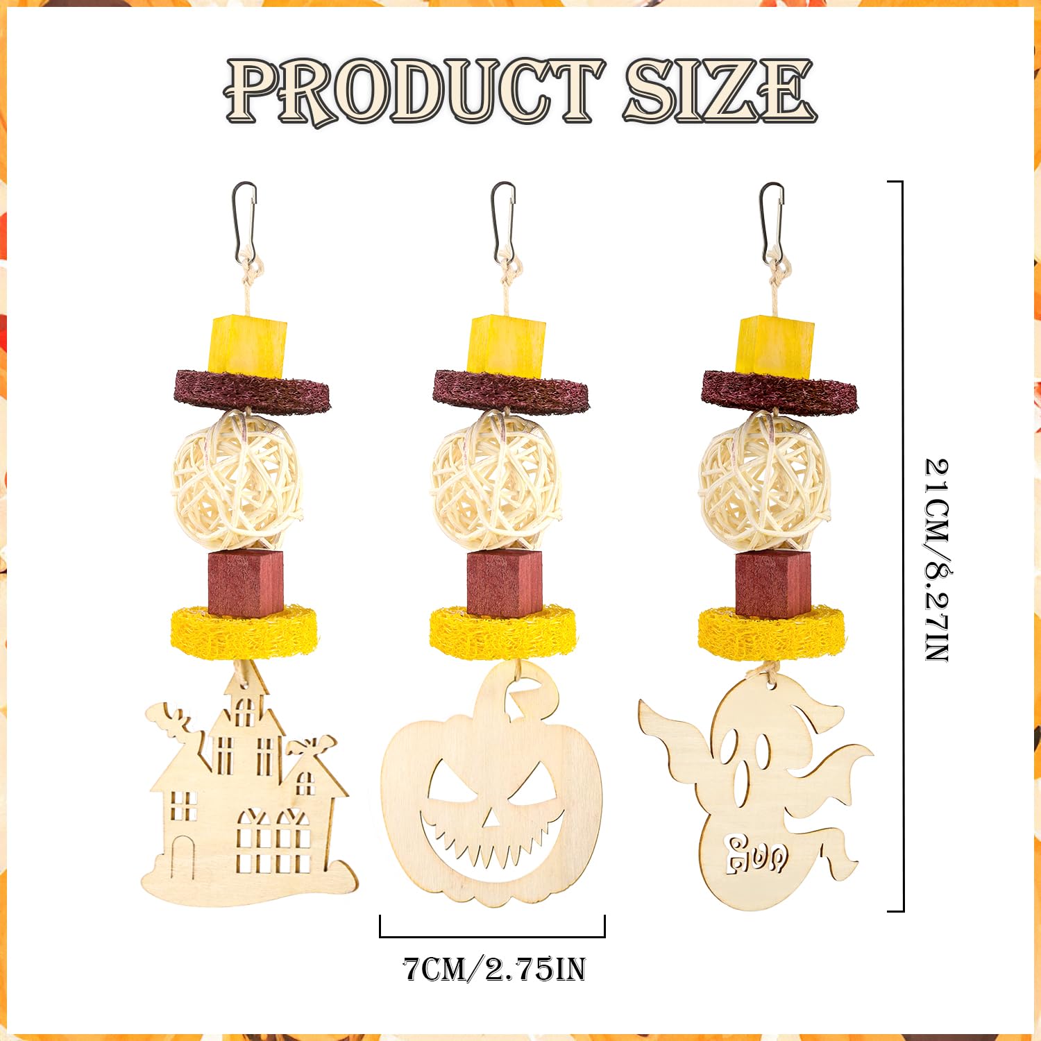Halloween Guinea Pig Chew Toys - 3 Pack Wooden Rabbit Hamster Treats for Chinchillas, Rats & Small Pets - Hanging Cage Accessories for Teeth Care & Enrichment - Perfect Halloween Decor & Gifts for Bunny, Rodent Owners
