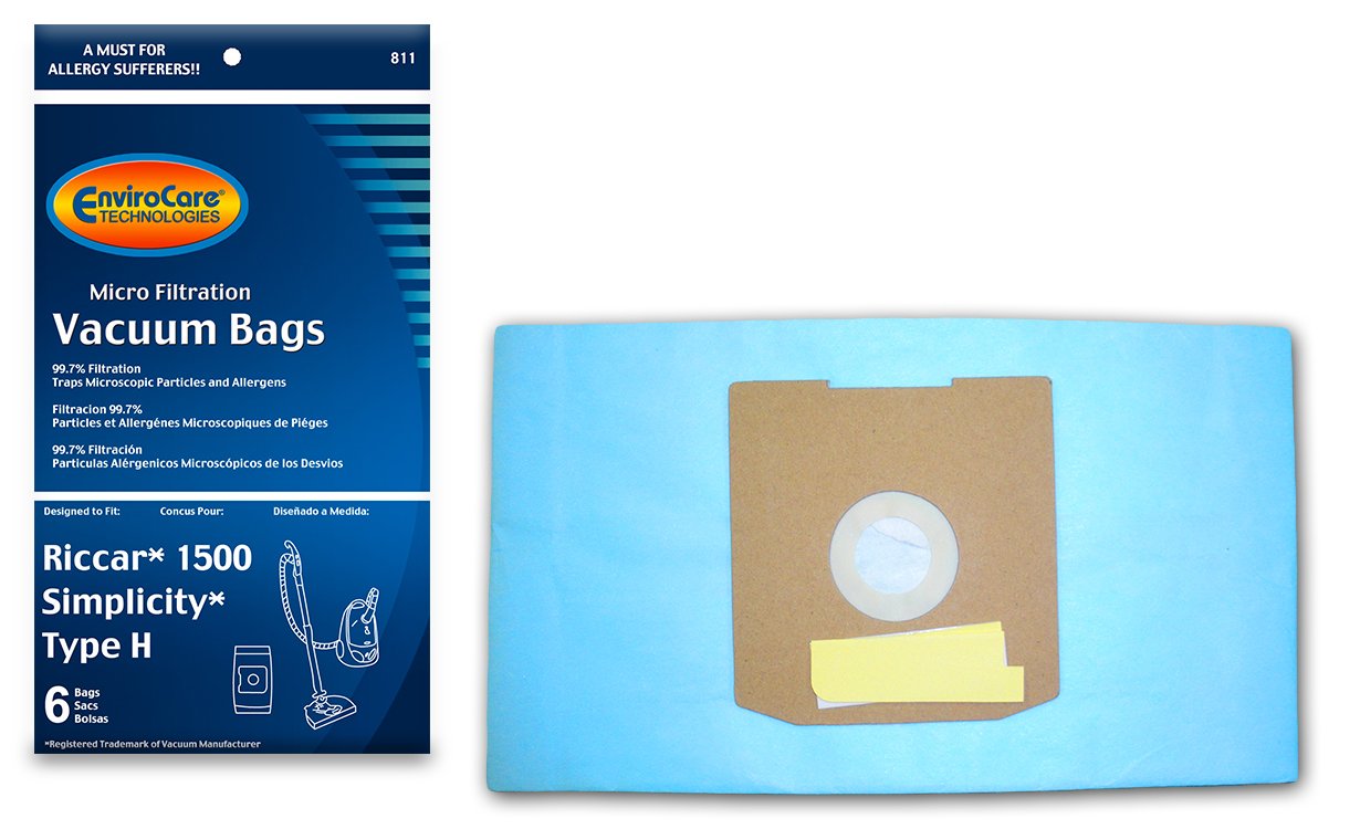 EnviroCare Replacement Micro Filtration Vacuum Cleaner Dust Bags - 6 Pack for Riccar 1500 & Simplicity Type H Canister Vacuums | High-Efficiency Dust Collection for Pet Hair, Allergies & Home Cleaning