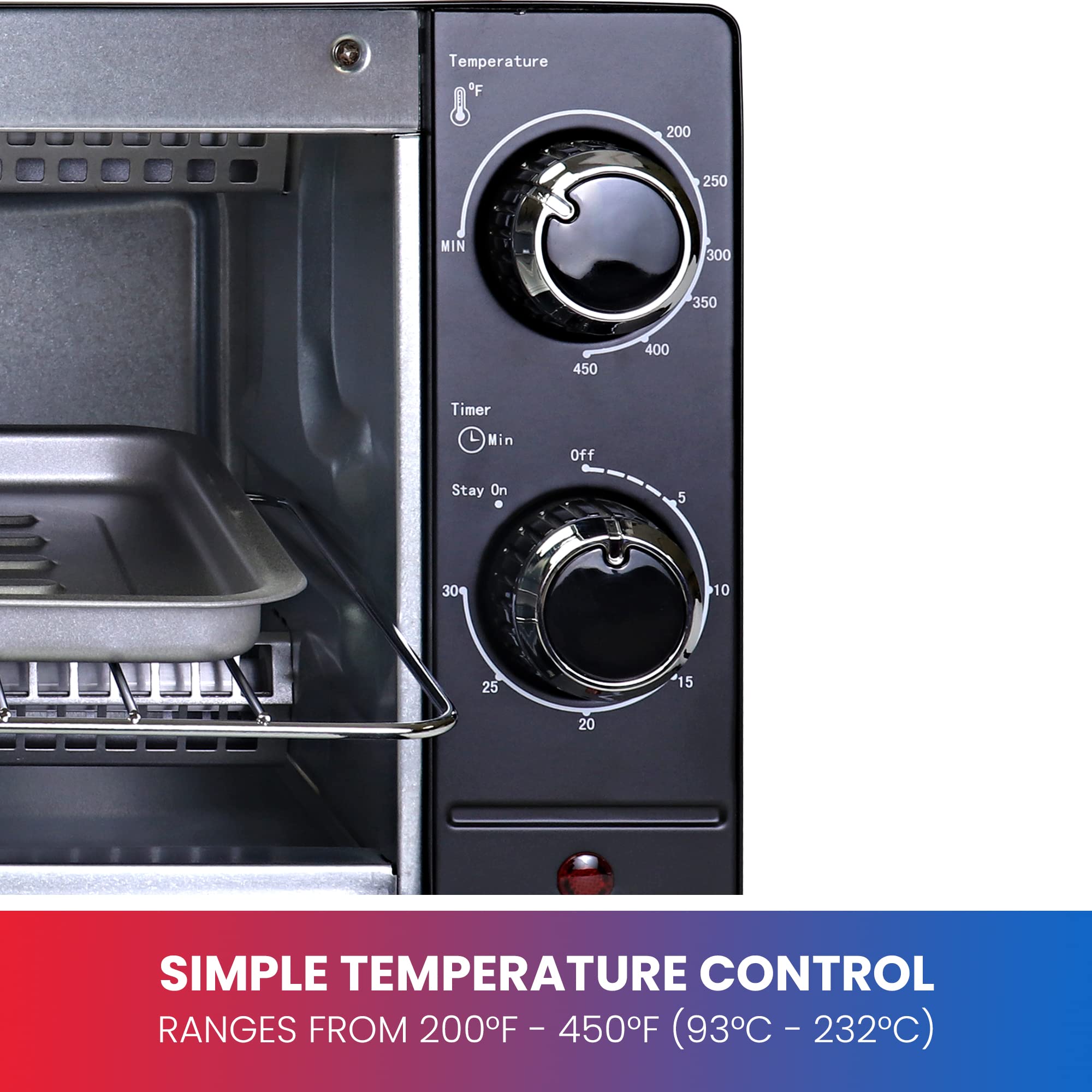 Total Chef 4-Slice Toaster Oven - Compact Countertop Convection Oven for Baking, Broiling & Toasting | Auto Shutoff Timer, Crumb Tray | Perfect for Small Kitchens, Dorms, RVs & Apartments (Black Stainless Steel)