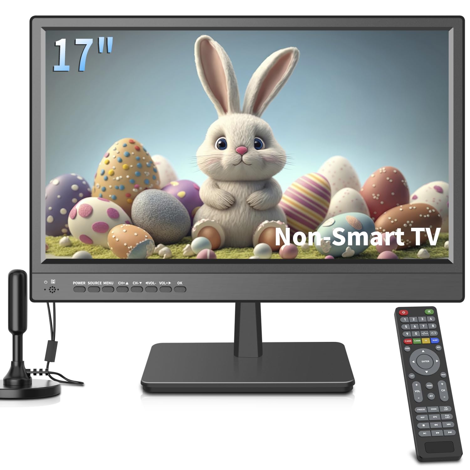 17 Inch Small Flat Screen TV with ATSC Digital Tuner, HDMI & USB Ports, Dual Power (12V DC & AC) - Perfect for Caravan, Kitchen, Bedroom, RV, Camping & Small Spaces