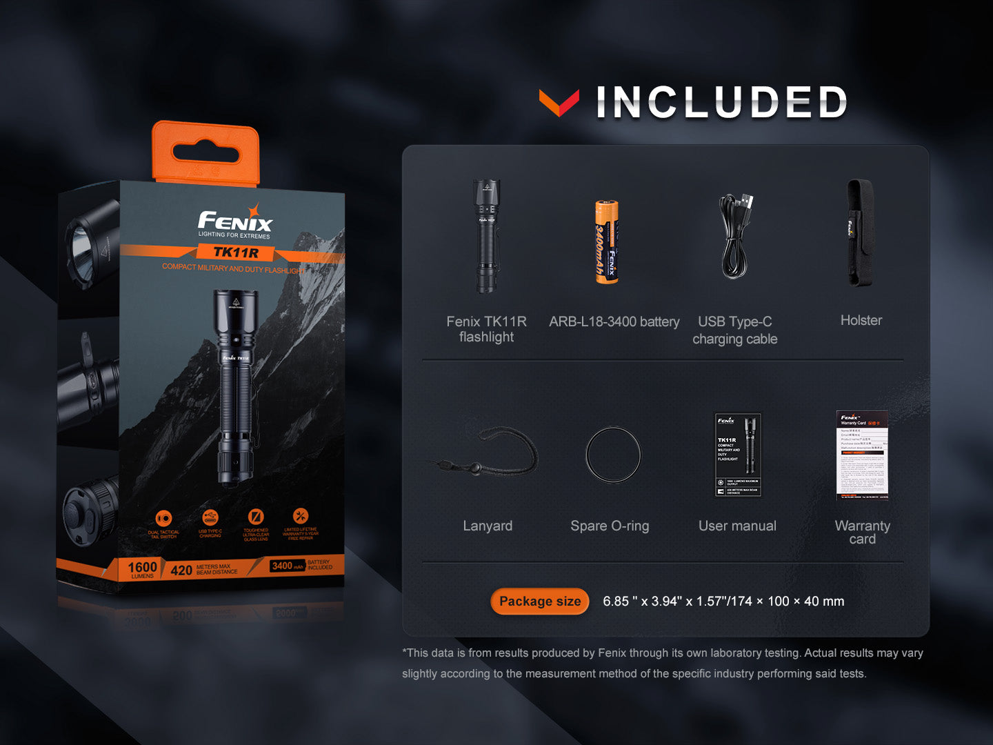 Fenix TK11R Compact Tactical Flashlight - 1000 Lumens, Rechargeable, IP68 Waterproof - Perfect for Camping, Hiking, Emergency & Outdoor Adventures