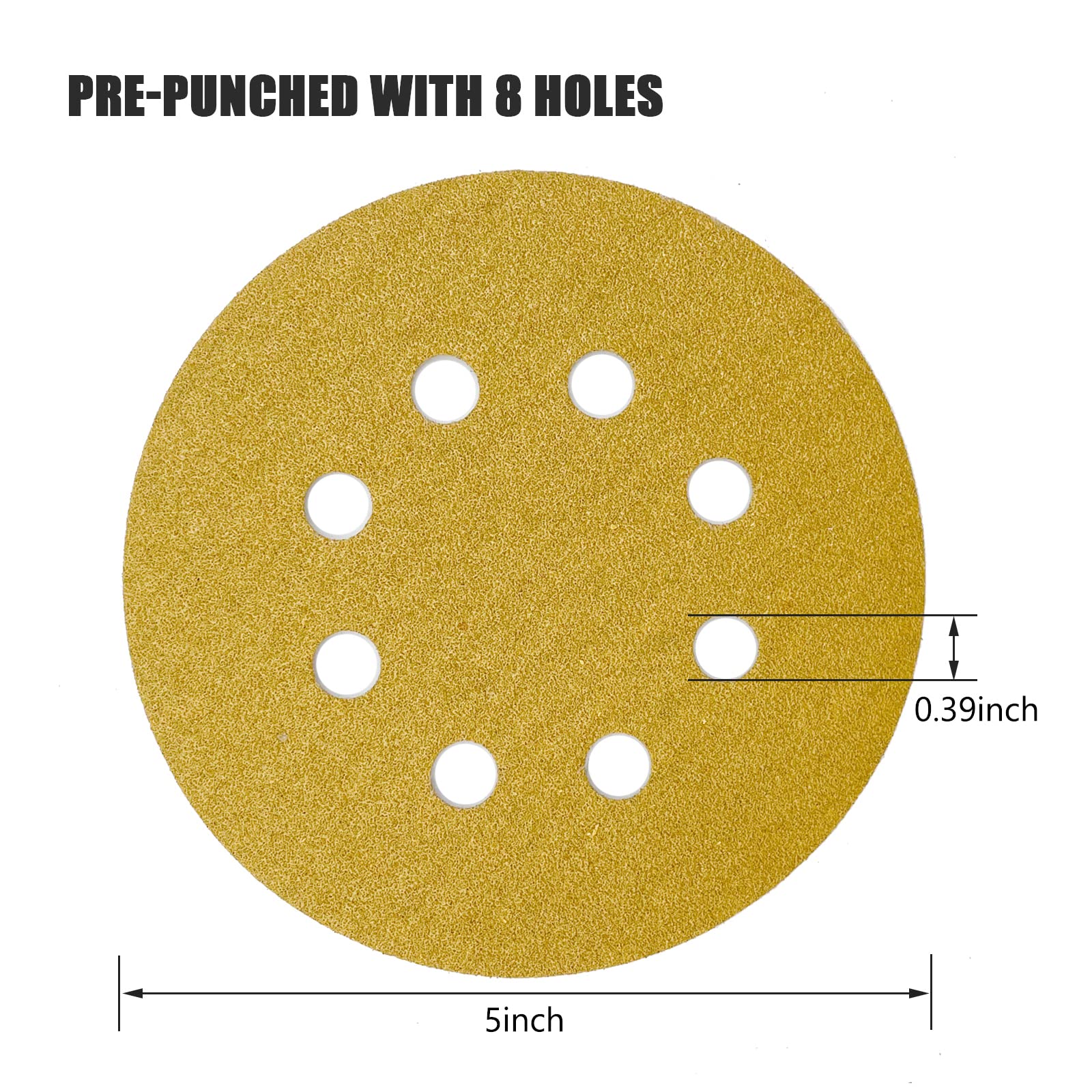 100pcs 5 Inch Hook & Loop Sanding Discs - 60/80/120/220/320 Grit Assortment - 8 Hole Round Orbital Sander Paper for Wood, Metal, Car & Boat Polishing - 20 Pcs per Grit - Perfect for DIY Projects & Professional Woodworking Finishing