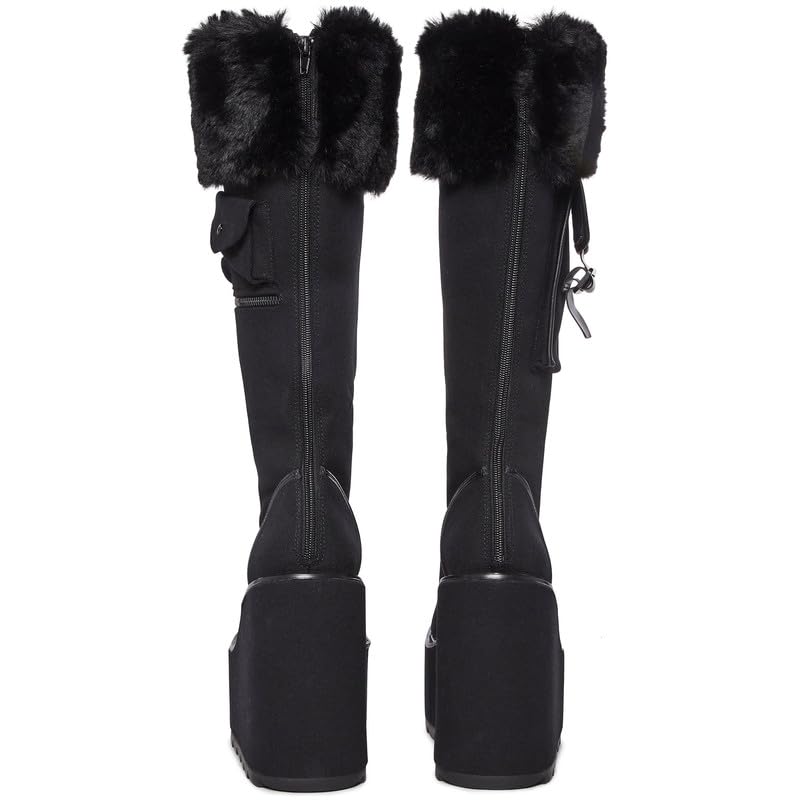 Black Knee High Wedge Boots for Women - Wide Calf Round Toe Lace Up Combat Boots | Gothic Punk Motorcycle Platform Boots | Perfect for Goth Fashion, Night Out & Motorcycle Riding