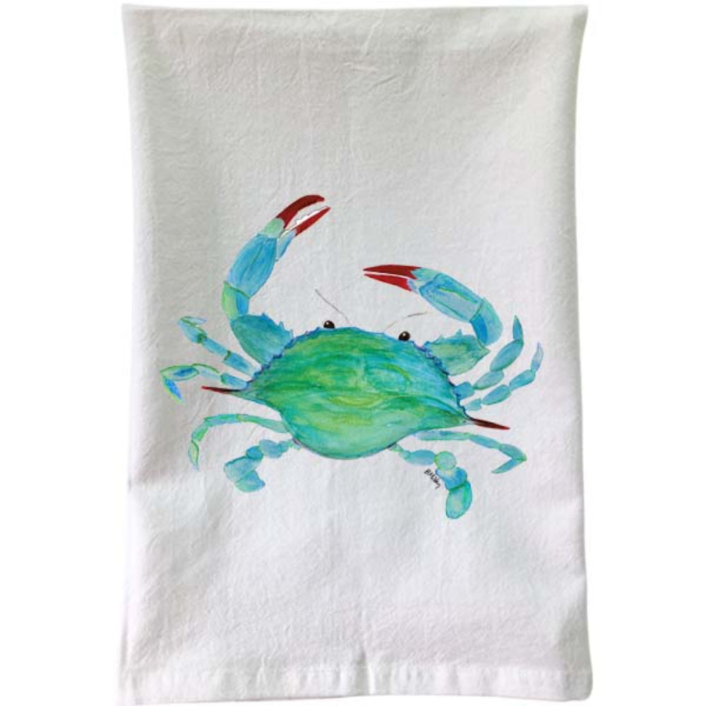 Premium Clawdia Crab Print Flour Sack Towel - Soft & Absorbent Kitchen Towel for Baking, Cooking & Dish Drying - Vintage Style Decorative Tea Towel for Farmhouse & Coastal Home Decor