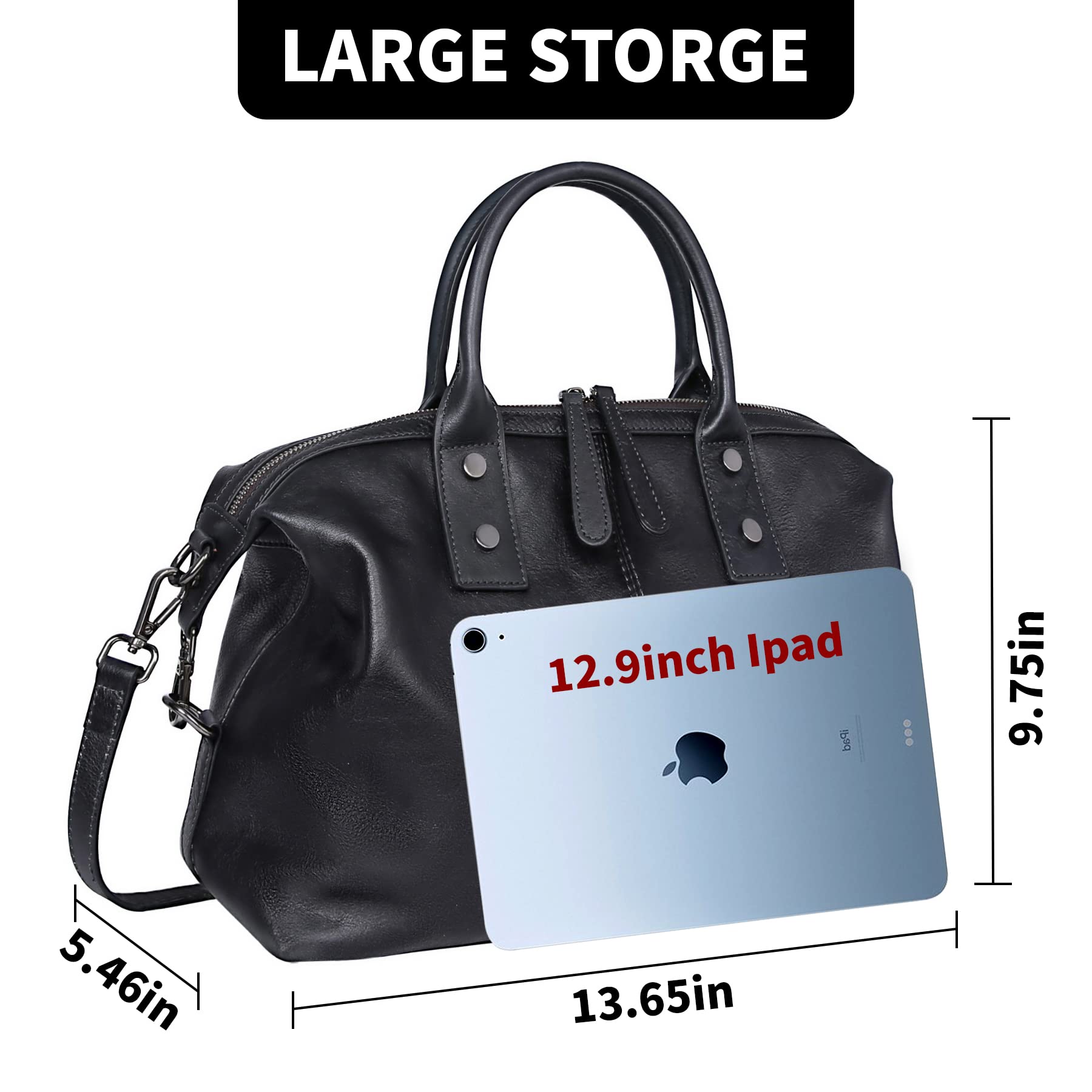 Genuine Leather Satchel Tote Bag for Women - Top Handle Designer Shoulder Bag with Large Capacity, Crossbody Purse for Work, Travel & Everyday Use