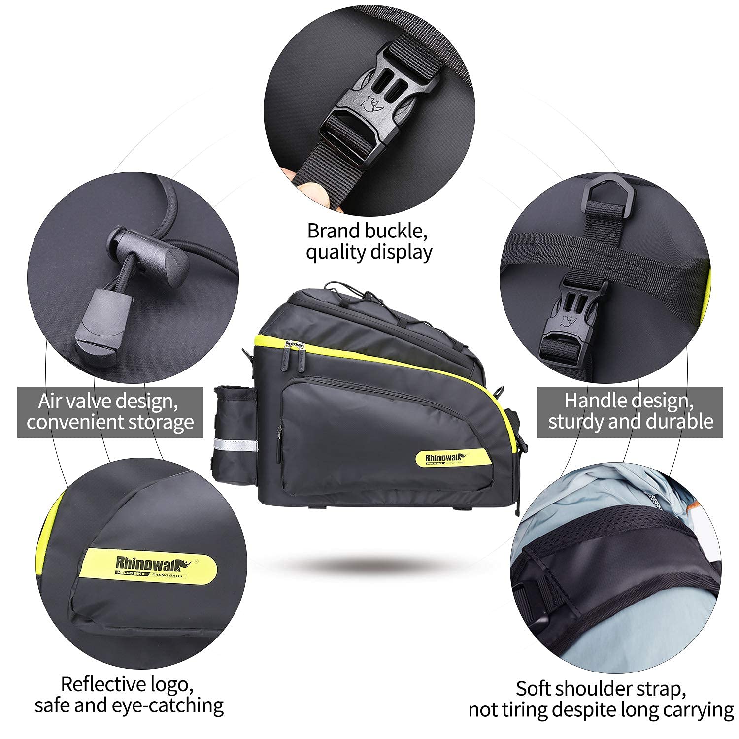 HUNTVP 17L Waterproof Bike Trunk Bag - Rear Seat Pannier for Bicycle Cargo Rack, Commuter Shoulder Bag with Laptop Compartment (Black) | Perfect for Cycling, Work Commute & Outdoor Adventures
