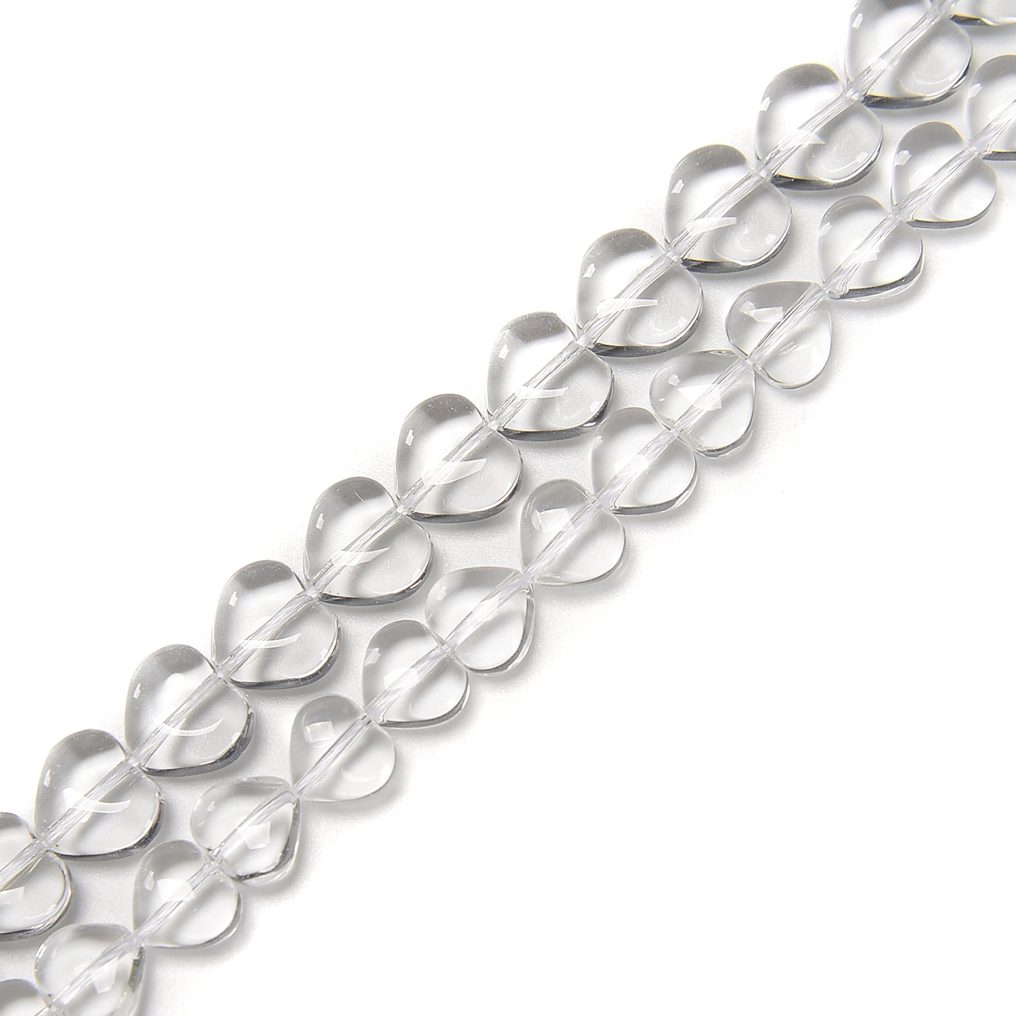 Clear Crystal Glass Heart Shaped Beads - 8mm, 10mm, 15.5 Inch Strand for Jewelry Making, DIY Crafts, Bracelets & Necklaces