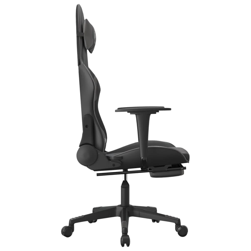 Premium Gaming Chair with Adjustable Footrest - Ergonomic Computer & Office Racing Chair - Modern Black & Gray Faux Leather for Home, Lab & Internet Cafe - Perfect for Esports, Work & Relaxation