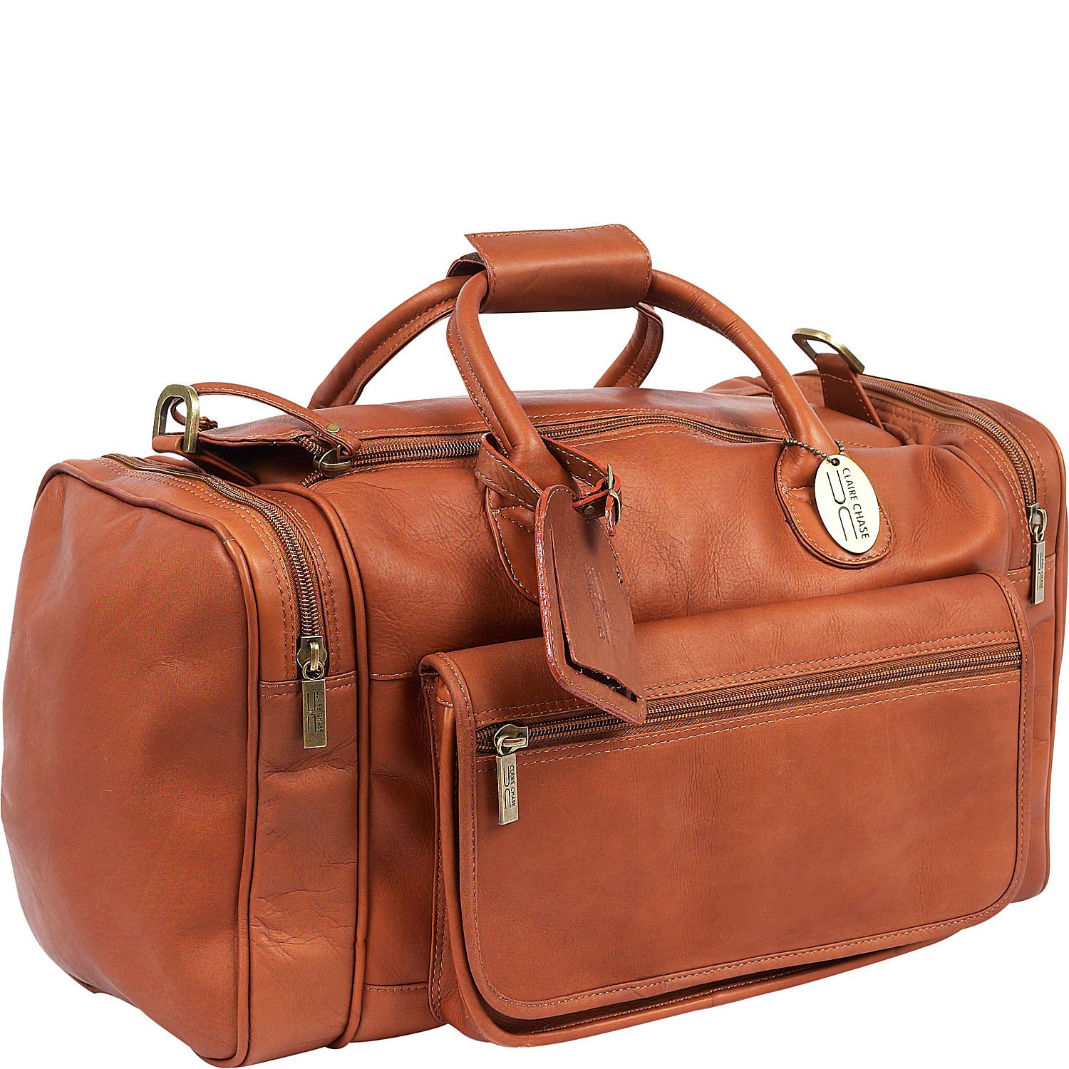 Claire Chase Classic Sports Leather Duffel Bag - Vintage Saddle Brown Travel Luggage for Gym, Weekend Getaways & Business Trips | Durable Carry-On Duffel with Spacious Interior