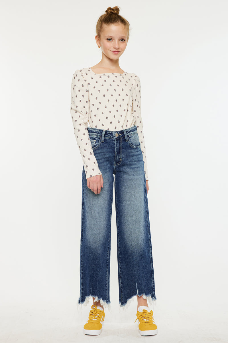 High Rise Kids Cropped Wide Leg Jeans - Trendy & Comfortable Denim Pants for Girls - Perfect for School, Playdates & Casual Outings
