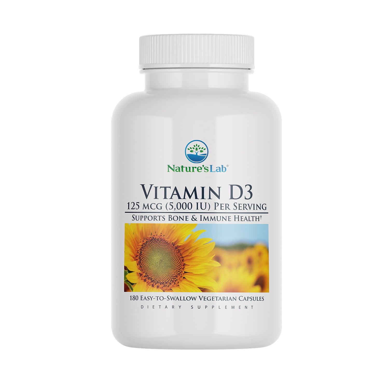 Nature's Lab Vitamin D3 5000 IU (180 Softgels) - 6 Month Supply for Immune Support, Bone Health & Heart Function | Gluten Free, Non-GMO Supplement | Supports Energy, Mood & Muscle Strength for Active Lifestyles