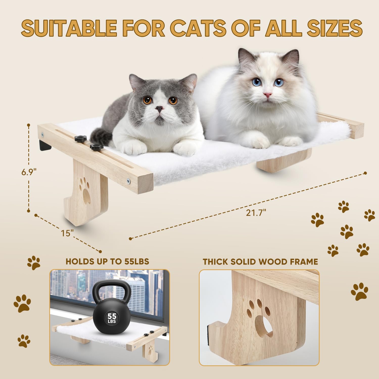 Adjustable Cat Window Perch & Hammock - Cozy Indoor Cat Bed for Windowsill, Bedside, Drawer & Cabinet - Easy to Assemble for Your Feline's Comfort - Perfect for Lounging, Sunbathing & Relaxing
