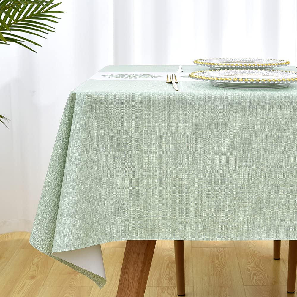 Zobesta Waterproof PVC Vinyl Tablecloth for Rectangle Tables - 55 x 102 Inch Green Plastic Table Cover (Fits 8-10 Seats) - Perfect for Outdoor Dining, Picnics, Parties & Kitchen Protection