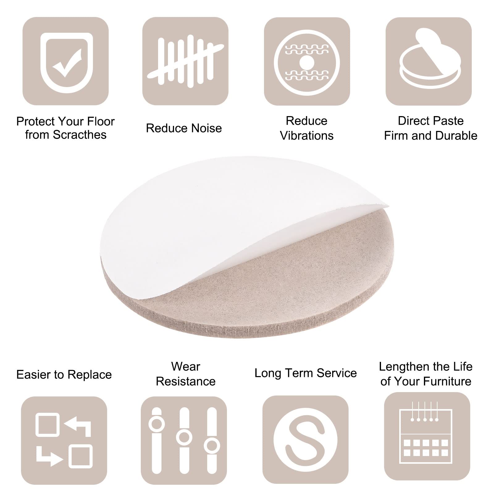 uxcell 85mm Self-Adhesive Felt Furniture Pads - Non-Slip Round Felt Protectors for Cabinets, Chairs & Floors (Beige, 16-Pack) | Prevent Scratches & Noise on Hardwood, Tile & Laminate