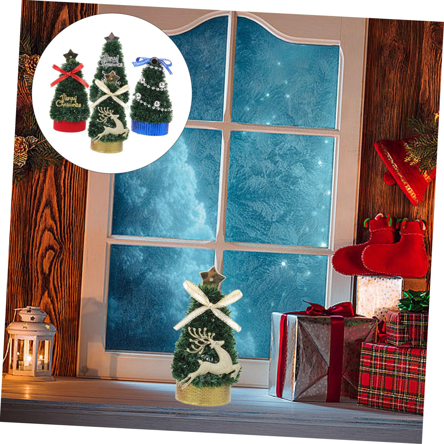 OSALADI 4-Piece Mini Christmas Tree Set - Small Plastic Xmas Tree Decorations for Desktop, Tabletop, Holiday Home Decor - Perfect for Office, Living Room & Christmas Party Decor