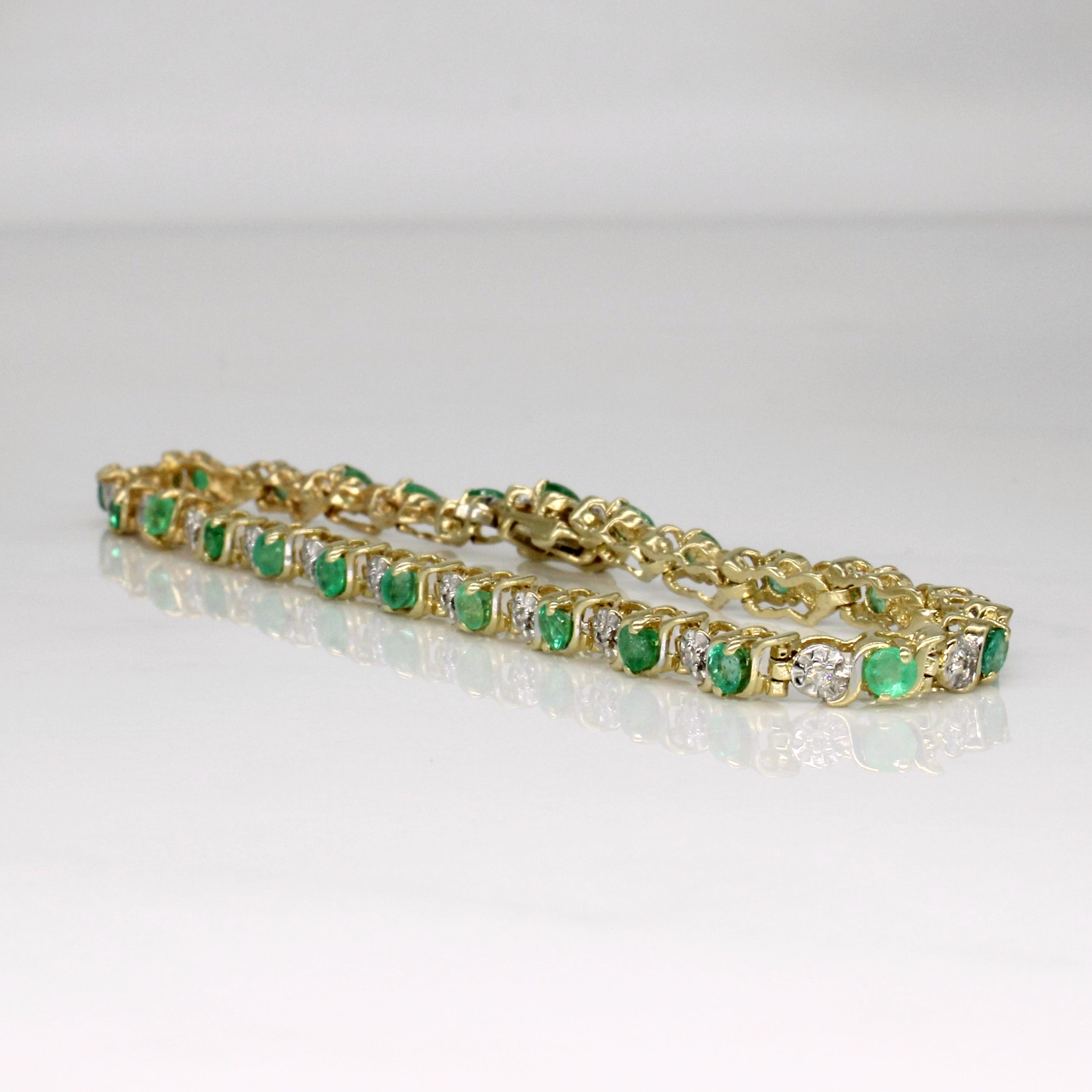 Emerald and Diamond Tennis Bracelet - 1.00ctw Gemstones with 0.10ctw Diamonds - 7 Inch Adjustable Length - Perfect for Weddings, Anniversaries & Special Occasions