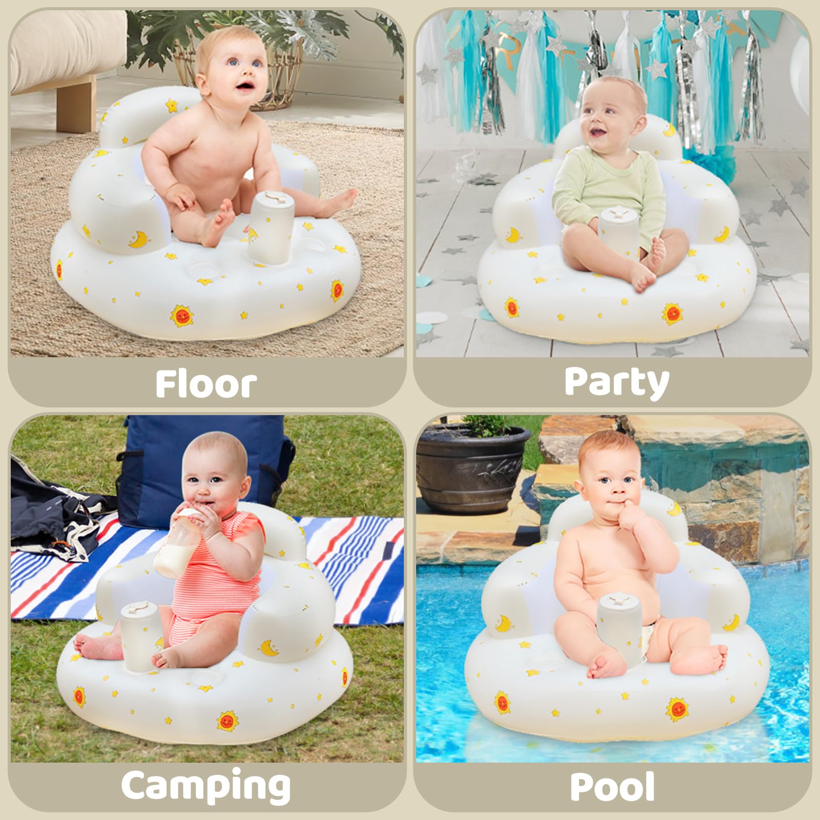 Inflatable Baby Seat for Infants 3-12 Months | Portable Blow Up Baby Chair with Built-in Air Pump | Summer Toddler Support Seat for Sitting Up | Perfect for Indoor Play, Beach Trips & Outdoor Activities