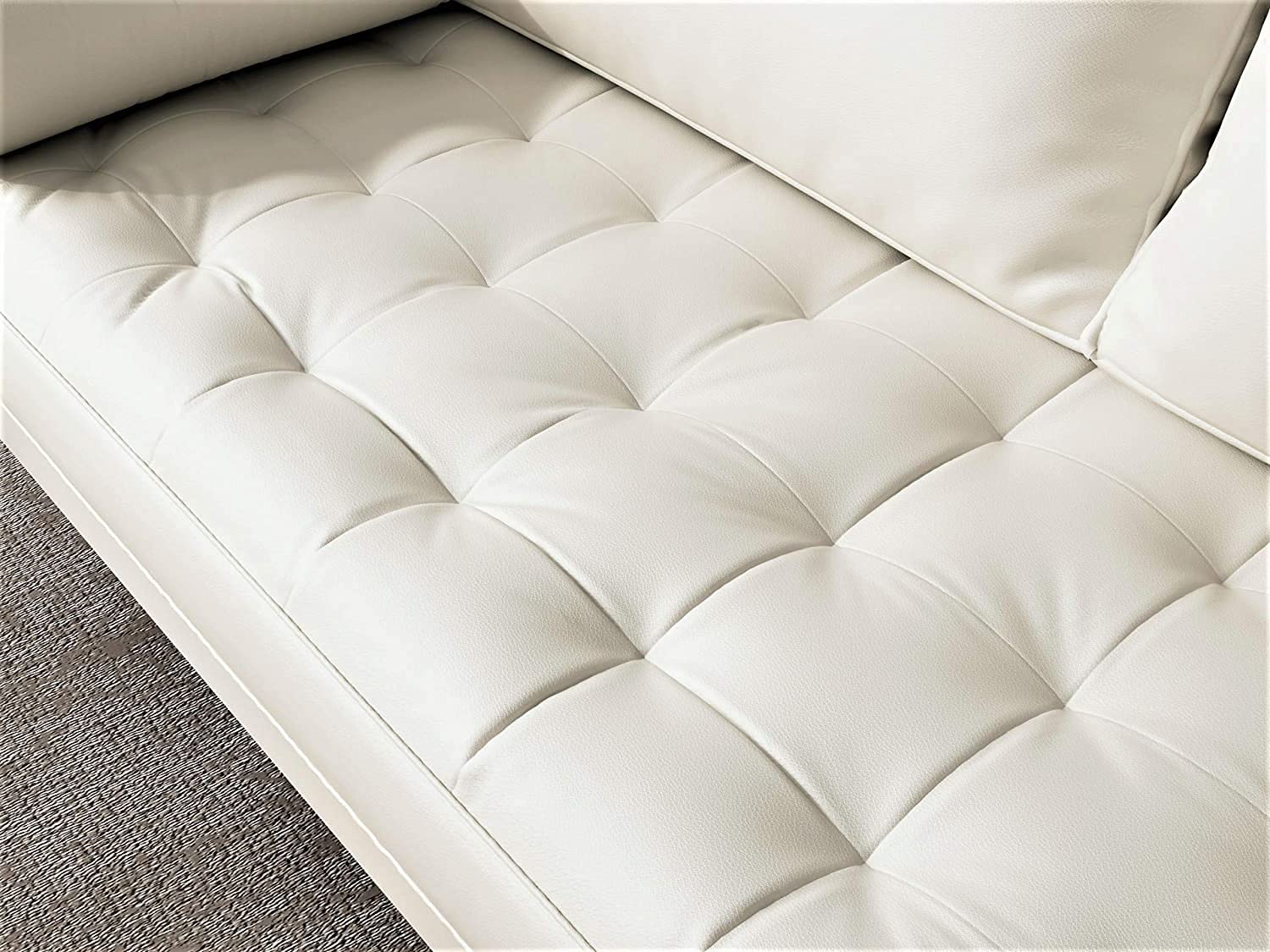 Mid Century Modern Loveseat Sofa - PU Leather Upholstered Tufted Couch with Bolster Pillows | Retro Design for Living Room, Bedroom & Office | White Contemporary Furniture for Small Spaces