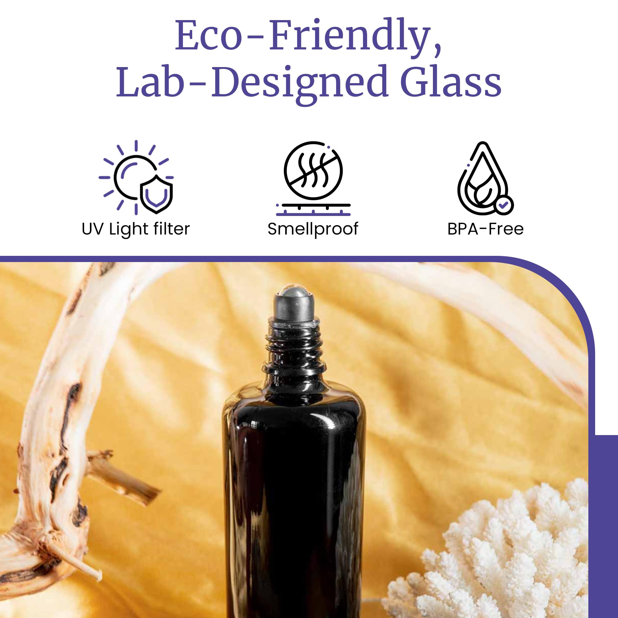 Infinity Jars 10-Pack Black UV Protection Glass Roller Bottles (100ml/3.4oz) with Steel Ball & Black Cap - Essential Oil Bottles, Perfume Sample Containers & Cosmetic Storage for Aromatherapy, Travel & DIY Beauty Products