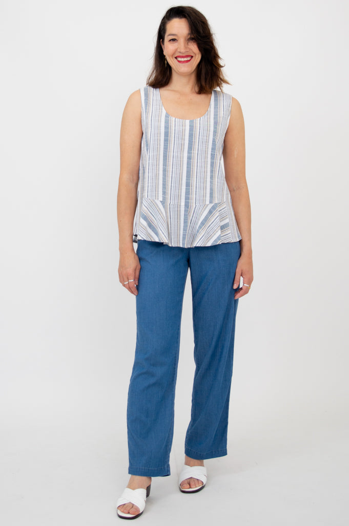 Ginny Tank Top - Sand Stripe Linen Bamboo Blend - Women's Casual Summer Tops for Beach, Vacation & Everyday Wear