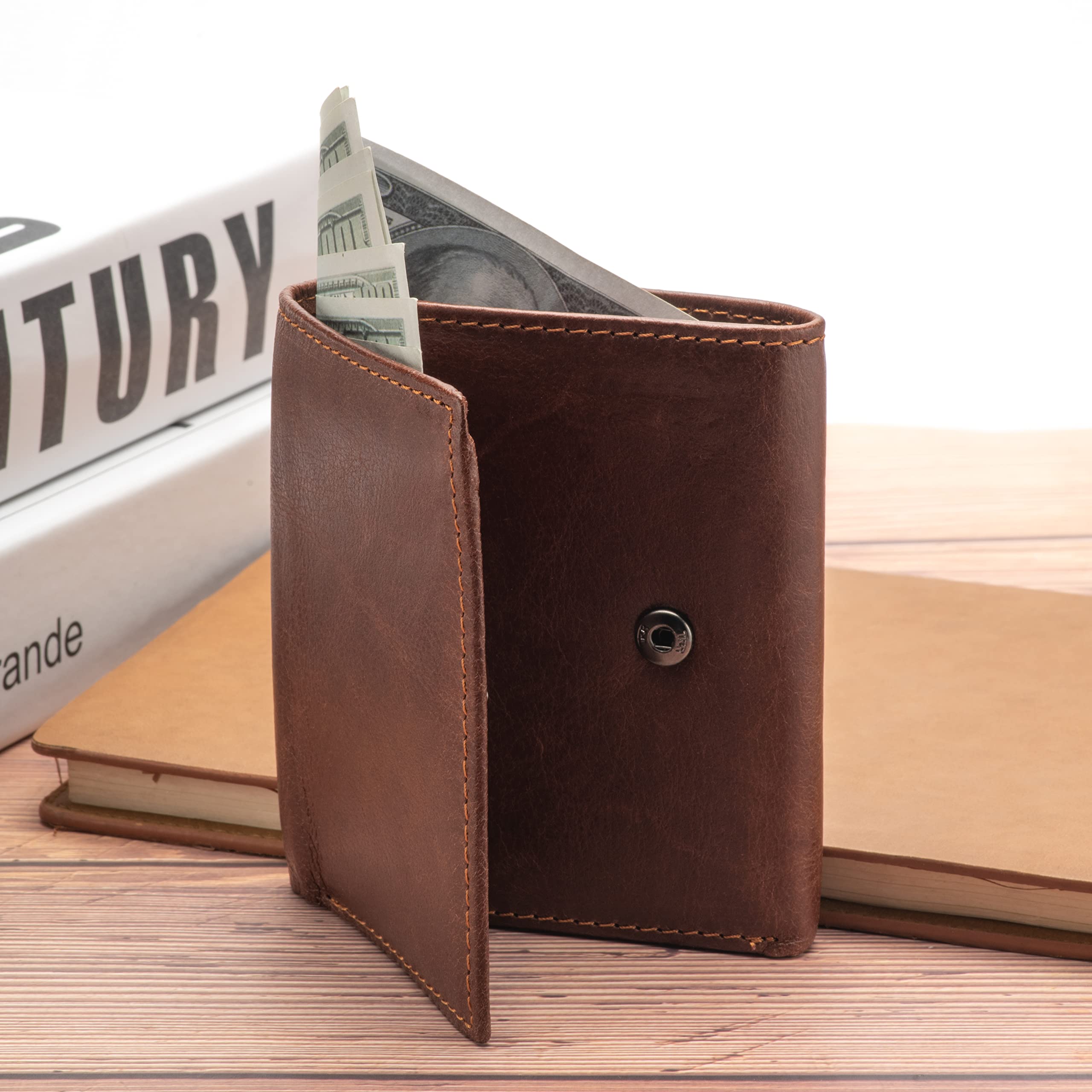 Premium KONVI Men's RFID Blocking Leather Wallet - Slim Trifold Design with ID Holder (Coffee Brown) | Ideal for Everyday Carry, Travel & Business Use