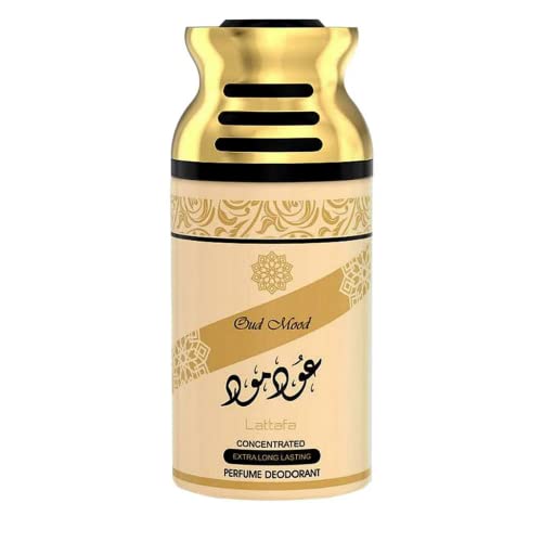 Lattafa Perfumes Oud Mood Deodorant - 250ML (8.4 oz) | Sweet Floral Woody Spicy Scent with Amber & Musk Notes | Long-Lasting Body Spray for Men & Women | Perfect for Date Night, Office, or Special Occasions