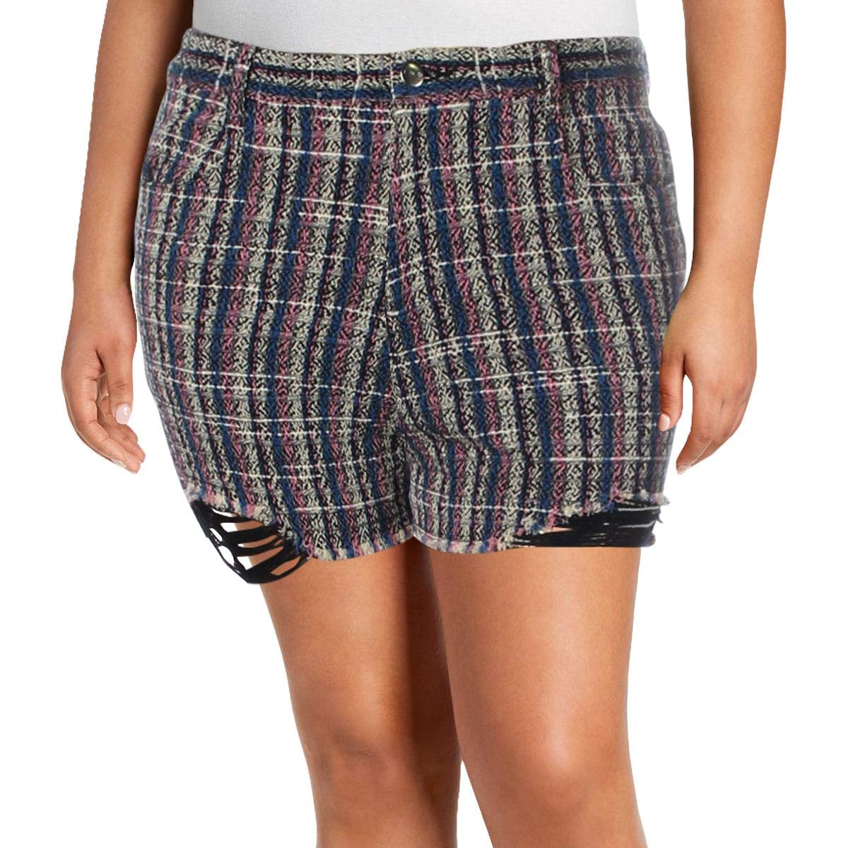 IRO Women's Blue Tweed Destroyed Cutoff Denim Shorts Size 42 - Trendy High Waisted Vintage Style for Casual Outings & Summer Fashion