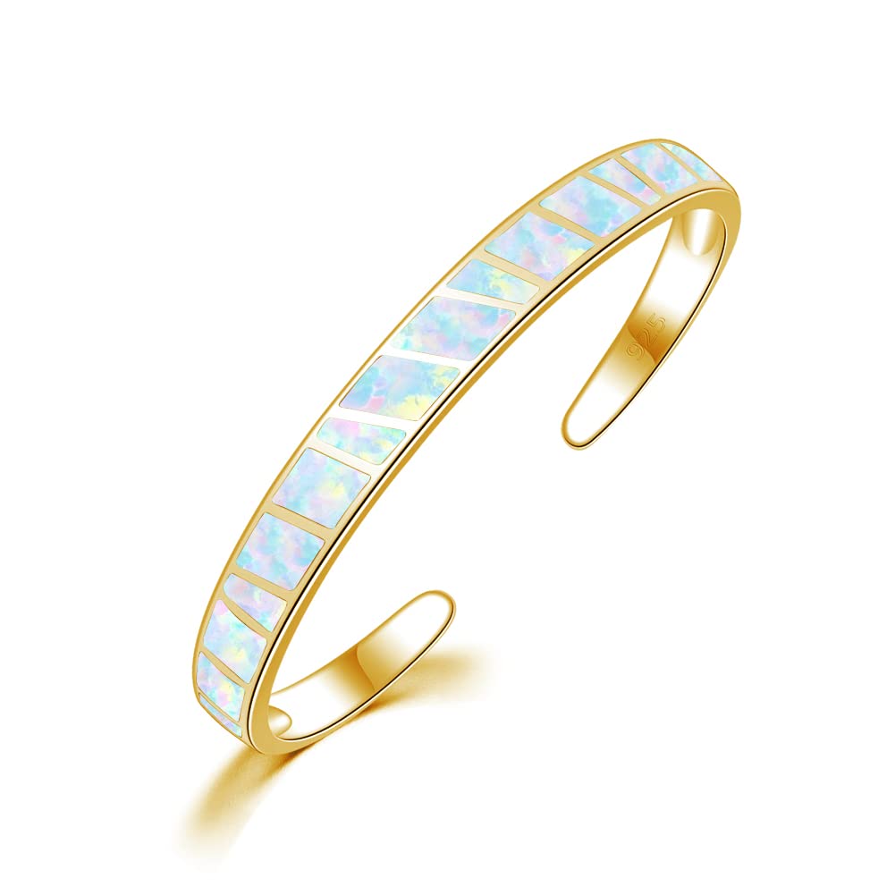 CiNily Women's Gold Plated Opal Cuff Bangle Bracelet - Hypoallergenic Gemstone Open Cuff Jewelry for Ladies | Perfect for Weddings, Parties & Everyday Elegance