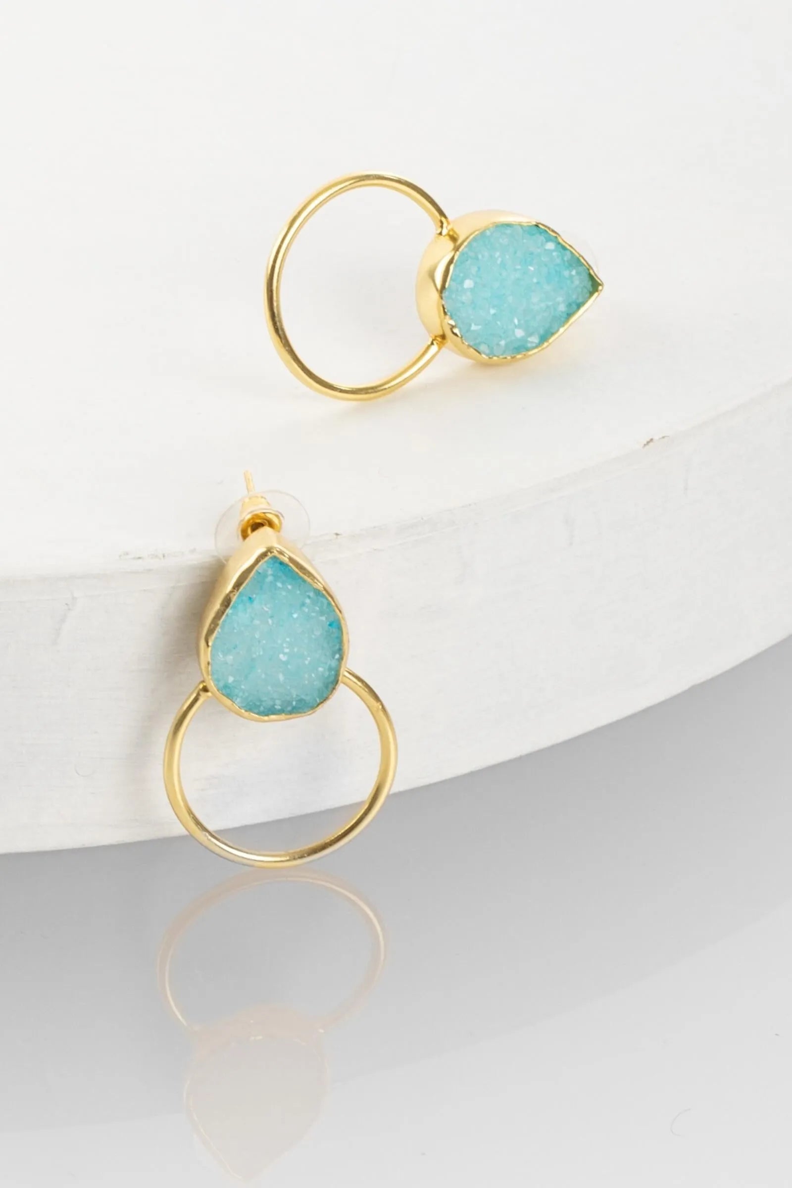Boho Hoop Druzy Earrings for Women - Natural Stone Dangle Earrings, Handmade Boho Chic Jewelry - Perfect for Festivals, Parties & Everyday Wear
